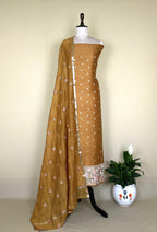 Mustard Maheshwari Silk with Zari Boti Parsi Gara Embroidered Border Unstitched Suit