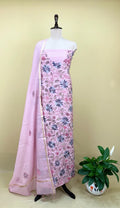 Pink Chanderi Silk Kantha Hand Stitched Unstitched Suit