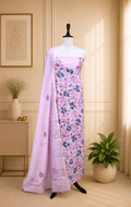 Pink Chanderi Silk Kantha Hand Stitched Unstitched Suit
