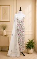 Cream Chanderi Silk Kantha Hand Stitched Unstitched Suit