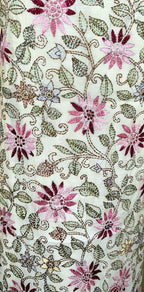 Cream Chanderi Silk Kantha Hand Stitched Unstitched Suit