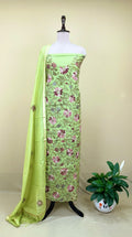 Green Chanderi Silk Kantha Hand Stitched Unstitched Suit