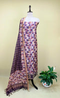 Wine Ikat Print with Mirror Embroidered Border Unstitched Suit