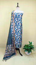 Blue Ikat Print with Mirror Embroidered Border Unstitched Suit