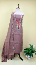 Brown Chanderi Cotton Multi Colour Hand Embroidery Unstitched Suit