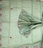 Sage Green Chanderi Cotton Multi Colour Hand Embroidery Unstitched Suit