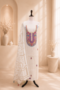 Beige Cotton Chanderi Multi Colour Floral Hand Embroidery Unstitched Suit