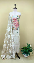 Beige Cotton Chanderi Multi Colour Floral Hand Embroidery Unstitched Suit