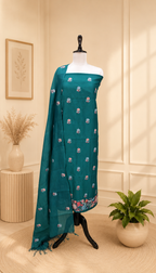 Green Maheshwari Silk Parsi Gara Embroidered and Featuring Intricate Floral and Bird Motifs Unstitched Suit