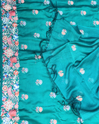 Green Maheshwari Silk Parsi Gara Embroidered and Featuring Intricate Floral and Bird Motifs Unstitched Suit