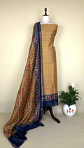 Mustard Tussar Silk Bandhni with Kalamkari Hand Block Print Unstitched Suit