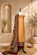 Yellow and Maroon Zari Boti Maheshwari Silk With Elephant Motif Kalamkari Border Unstitched Suit