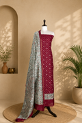 Maroon Bandhani Print with Zari buti Maheshwari Silk Madhubani Print Border Unstitched Suit