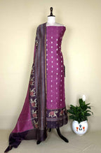 Magenta and Wine Zari Boti Maheshwari Silk With Elephant Motif Kalamkari Border Unstitched Suit