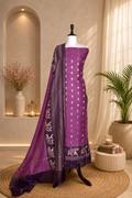 Magenta and Wine Zari Boti Maheshwari Silk With Elephant Motif Kalamkari Border Unstitched Suit