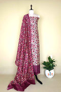 Beige and Pink floral kani Print handloom Maheshwari Silk with kantha border
