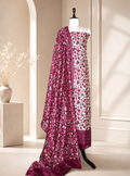 Beige and Pink floral kani Print handloom Maheshwari Silk with kantha border