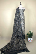 Beige and Black floral kani Print handloom Maheshwari Silk with kantha border