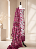 Beige and Wine floral kani Print handloom Maheshwari Silk with kantha border