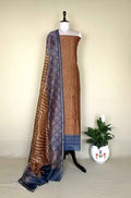 Mustard and Gray Print with Maroon Kantha Border Handloom Maheshwari Silk Unstitched Suit
