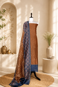 Mustard and Gray Print with Maroon Kantha Border Handloom Maheshwari Silk Unstitched Suit