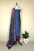 Grey with Wine Print with Maroon Kantha Border Handloom Maheshwari Silk Unstitched Suit