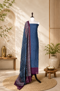Grey with Wine Print with Maroon Kantha Border Handloom Maheshwari Silk Unstitched Suit