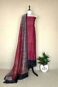 Maroon with Black Print with Maroon Kantha Border Handloom Maheshwari Silk Unstitched Suit