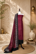 Maroon with Black Print with Maroon Kantha Border Handloom Maheshwari Silk Unstitched Suit