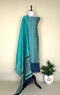 Green and Ink Blue Patola Print with Kanta Work Border Unstitched Suit