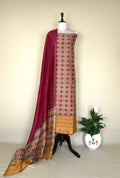 Mustard with Red Patola Print with Kanta Work Border Unstitched Suit