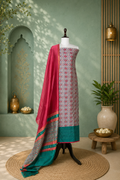Green with Orange Patola Print with Kanta Work Border Unstitched Suit