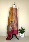 Mustard with Red Patola Print with Kanta Work Border Unstitched Suit