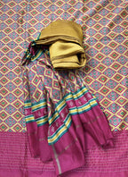 Mustard with Red Patola Print with Kanta Work Border Unstitched Suit