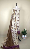 Mustard and Lilac Pichwai Print with Kantha Work Border Unstitched Suit