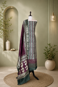 Bottle Green with Wine Hand Block Print with Zari Border Unstitched Suit