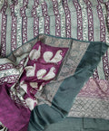 Bottle Green with Wine Hand Block Print with Zari Border Unstitched Suit - Kalamusk LCA068