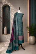 Green and Hot Pink Kalamkari Print Handloom Maheshwari Silk with Zari Weaving Border Unstitched Suit