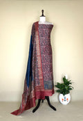 Red and Blue Kalamkari Print Handloom Maheshwari Silk with Zari Weaving Border Unstitched Suit - Kalamusk LCA073