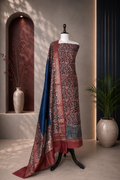 Red and Blue Kalamkari Print Handloom Maheshwari Silk with Zari Weaving Border Unstitched Suit