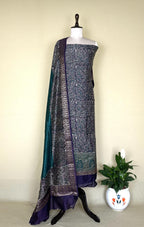 Purple and Green Kalamkari Print Handloom Maheshwari Silk with Zari Weaving Border Unstitched Suit - Kalamusk LCA074 image 2