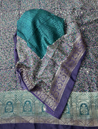 Purple and Green Kalamkari Print Handloom Maheshwari Silk with Zari Weaving Border Unstitched Suit - Kalamusk LCA074