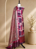 Navy Blue with Rama Green Hand Block Print with Zari Border Unstitched Suit