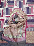 Navy Blue with Rama Green Hand Block Print with Zari Border Unstitched Suit - Kalamusk LCA075