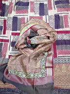 Navy Blue with Rama Green Hand Block Print with Zari Border Unstitched Suit - Kalamusk LCA075