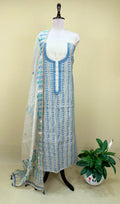 Beige Cotton Chanderi Kantha Blue Thread Hand Embroidery Unstitched Suit