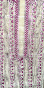 Beige Cotton Chanderi Kantha Purple Thread Hand Embroidery Unstitched Suit