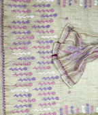 Beige Cotton Chanderi Kantha Purple Thread Hand Embroidery Unstitched Suit
