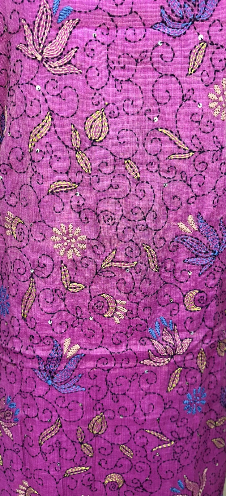 Purple Cotton Chanderi Kantha Hand Stitched Unstitched Suit