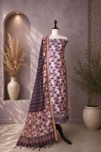 Wine Ikat Print with Embroidered Border Unstitched Suit